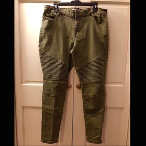 Olive Green Moto style jeans